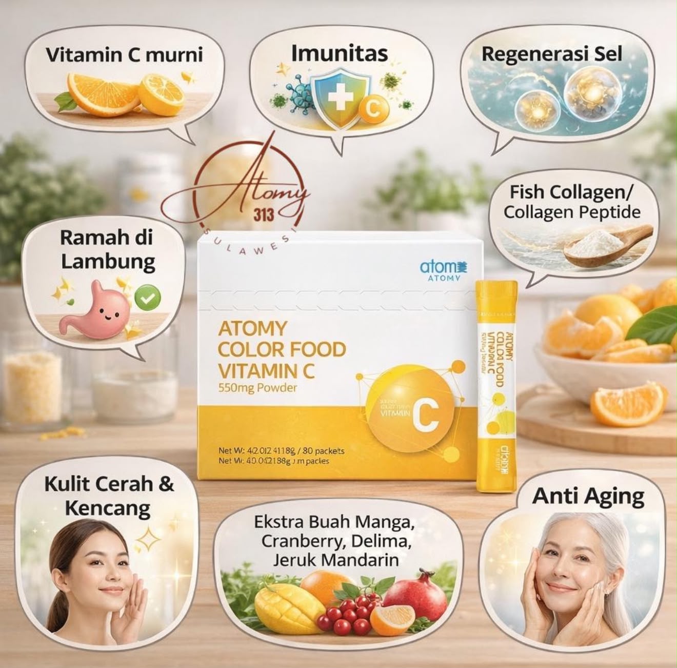 Atomy Color Food Vitamin C 550mg em Pó – 80 Sachês